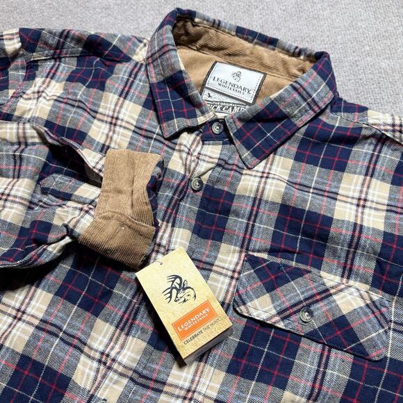 Legendary Whitetails Other - NWT Legendary Whitetails Mens XLT Buck Camp Flannel Shirt Navy Tan Plaid 6464